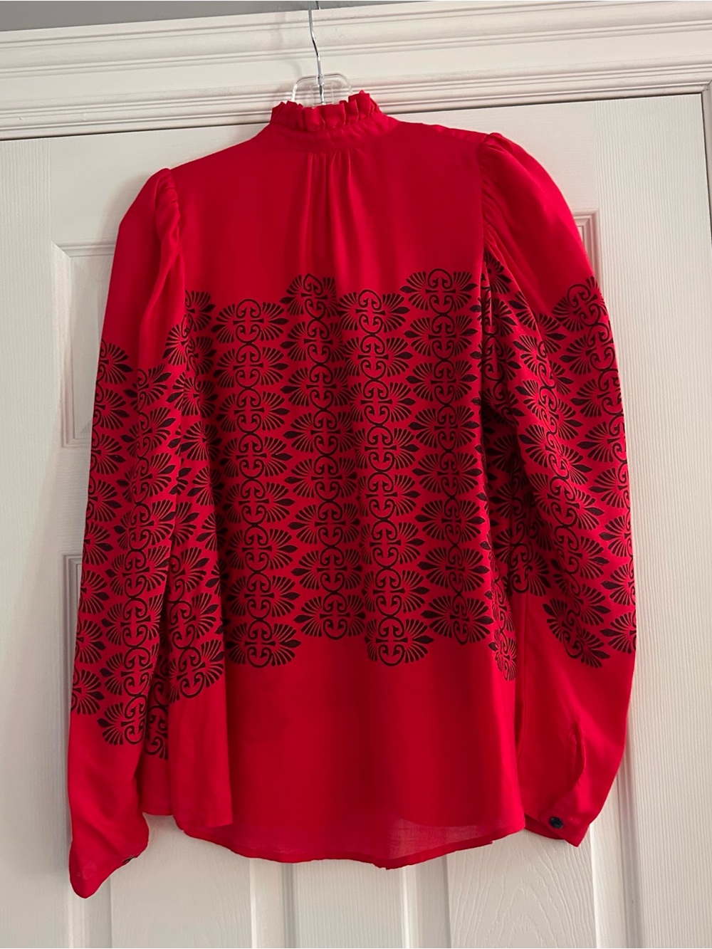 ALIX OF BOHEMIA Artemis Trellis Shirt Red Cherry Button Ruffle Designer Top Med - Picture 14 of 15